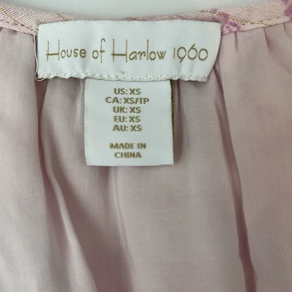 New House of Harlow 1960 Pink Purple Boho Mini Dress Paisley Long Sleeve size XS - Picture 8 of 12